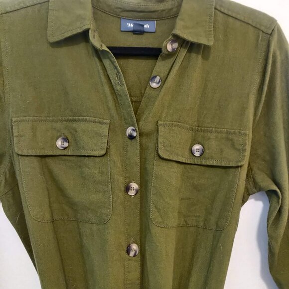 Modcloth Womens Size M Green Linen Viscose Roll Tab Sleeves Tie Belt Jumpsuit - Picture 4 of 10